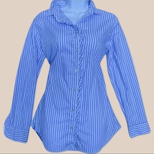 Banana Republic Button Down Striped Blouse with Tunic length and Ruffle details